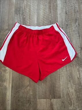 Nike Red Women's Athletic Shorts with White Side Panels